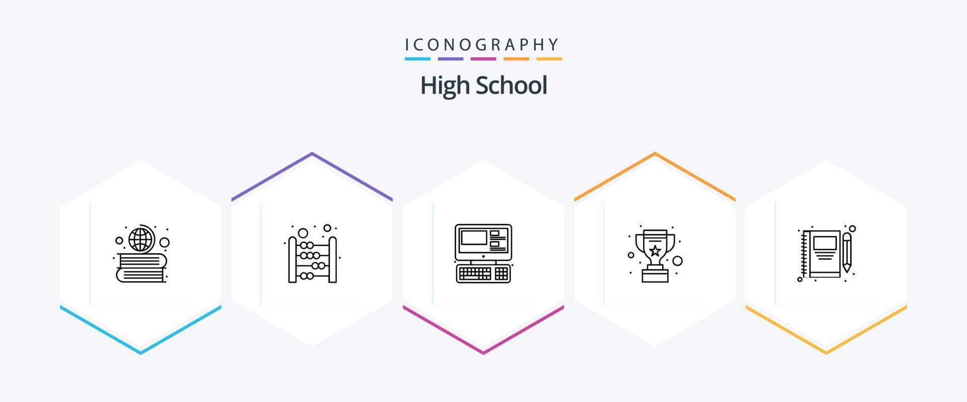 High School 25 Line icon pack including note. reward. computer. win. cup vector