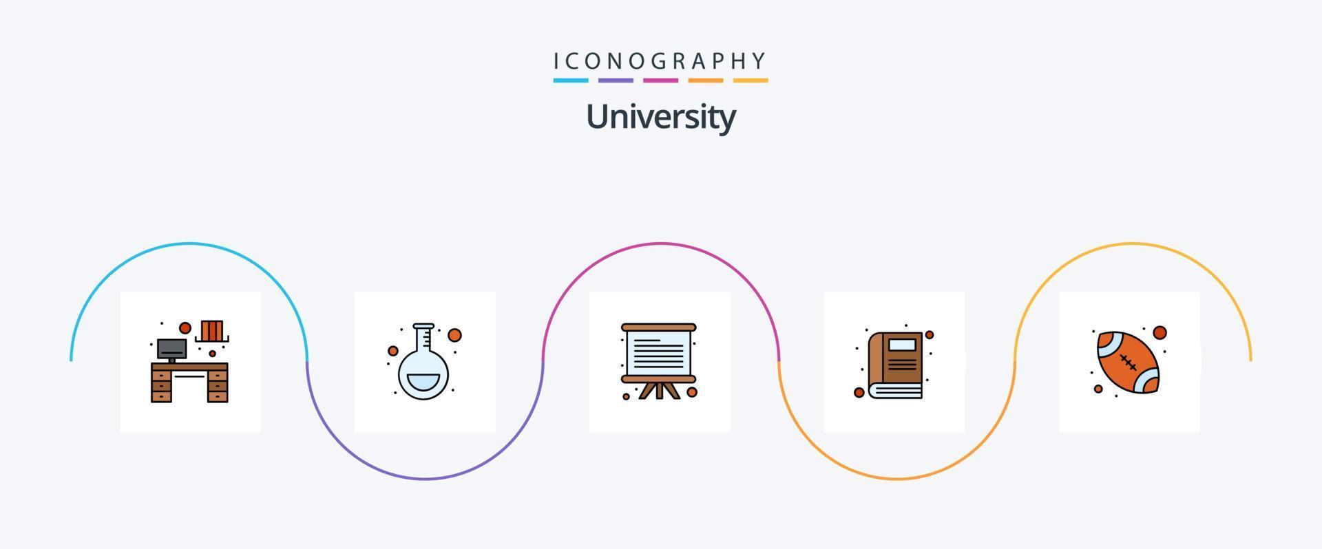 University Line Filled Flat 5 Icon Pack Including ball. blackboard. study. book vector