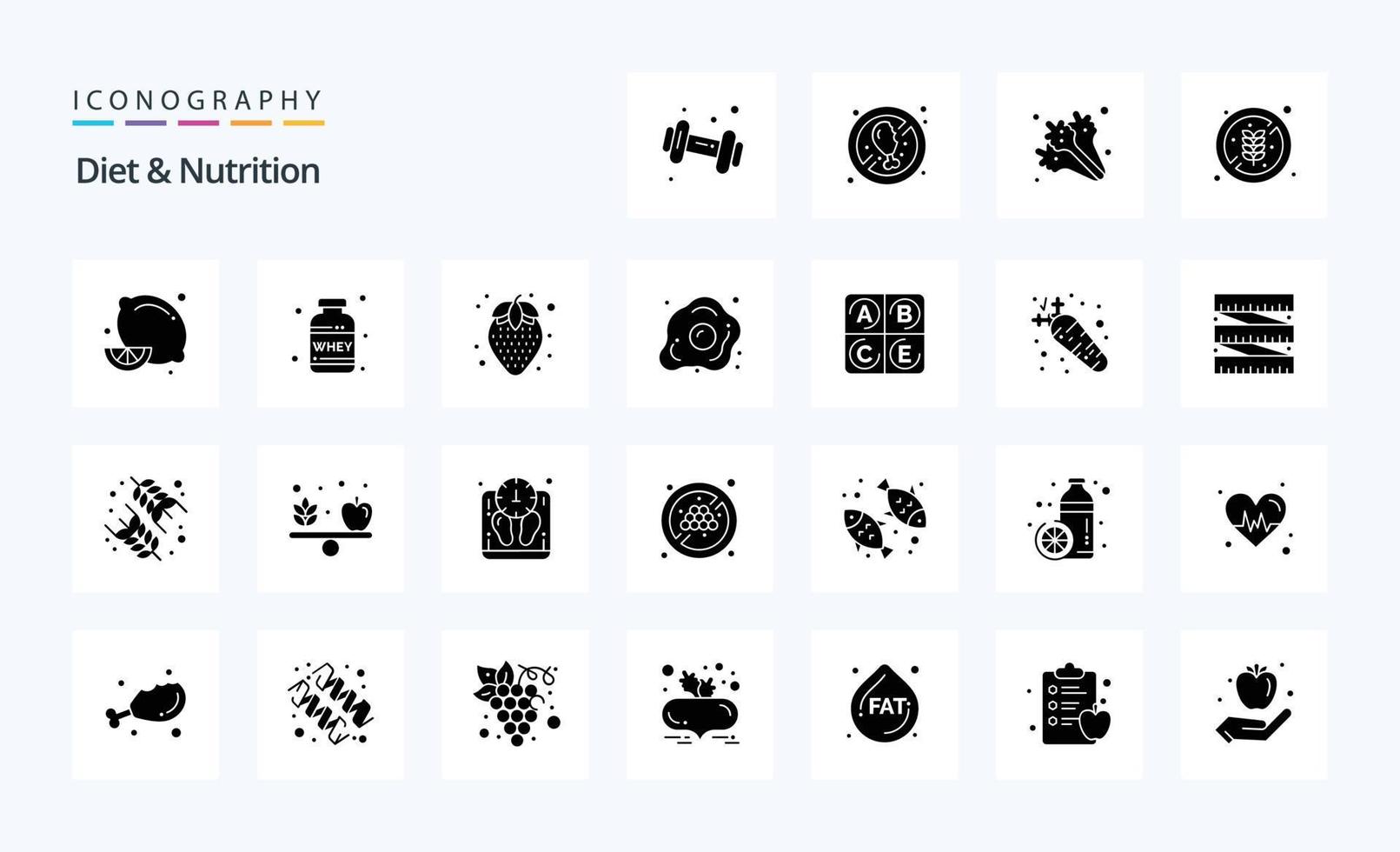 25 Diet And Nutrition Solid Glyph icon pack vector