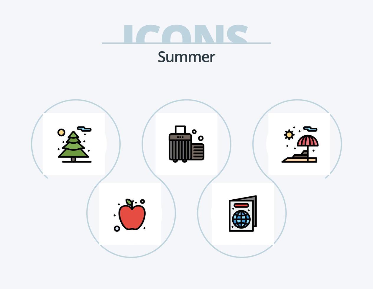 Summer Line Filled Icon Pack 5 Icon Design. post. beach. steering the boat. map. beach vector