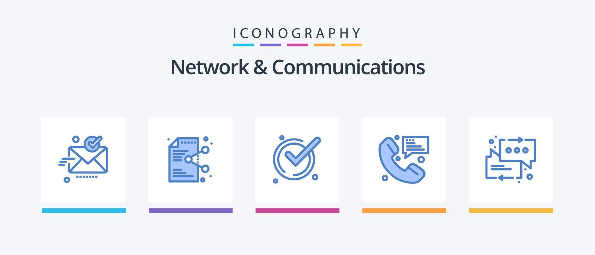 Network And Communications Blue 5 Icon Pack Including communication. contact. application. call. ok. Creative Icons Design vector