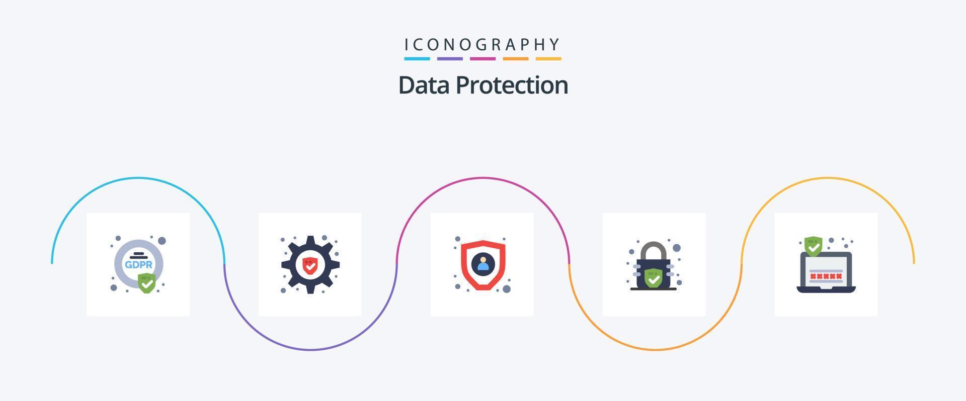 paquete de iconos de 5 planos de protección de datos que incluye . computadora portátil. encriptación seguridad. seguridad vector