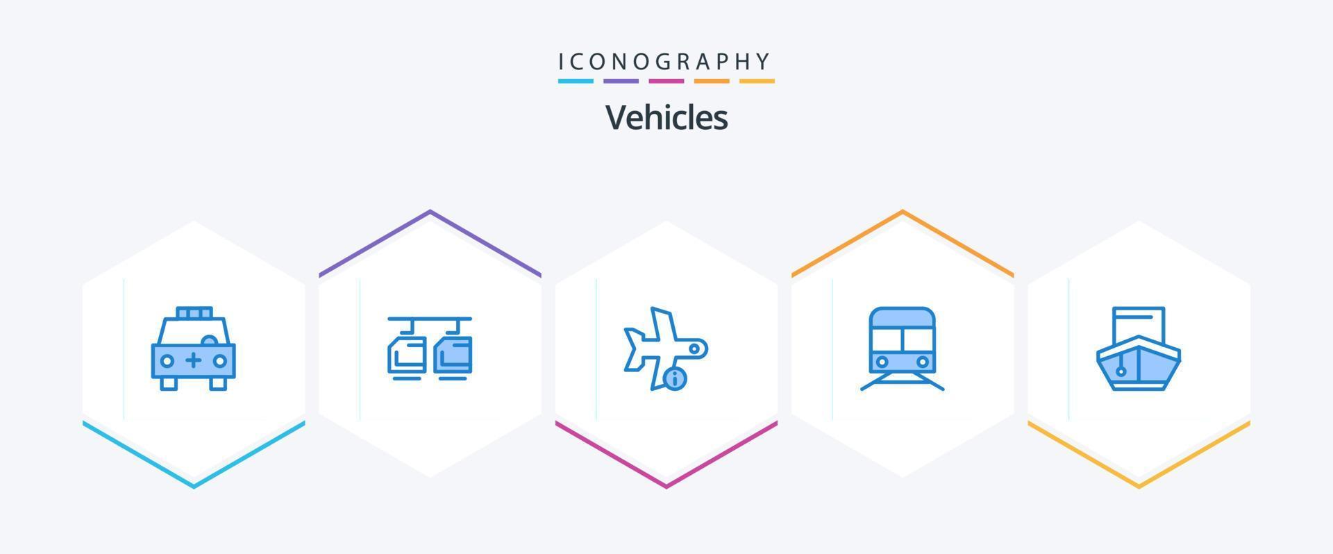 Paquete de 25 iconos azules de vehículos que incluye transporte. subterraneo. vehículos metro. transporte vector