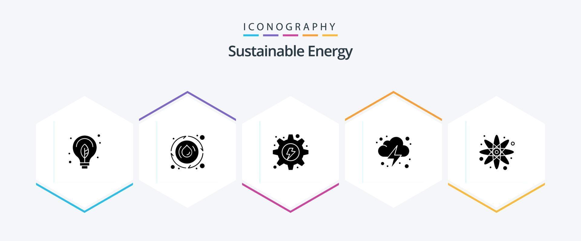 Sustainable Energy 25 Glyph icon pack including atom. power. electrical. energy. gear vector