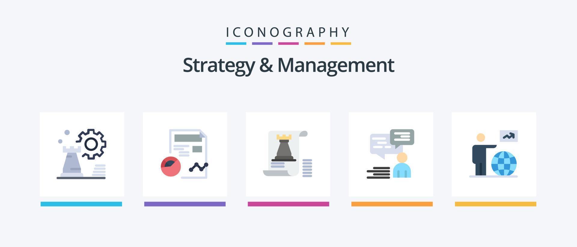 paquete de iconos planos de estrategia y gestión 5 que incluye soporte. charlar. analítica. fuerte. torre. diseño de iconos creativos vector