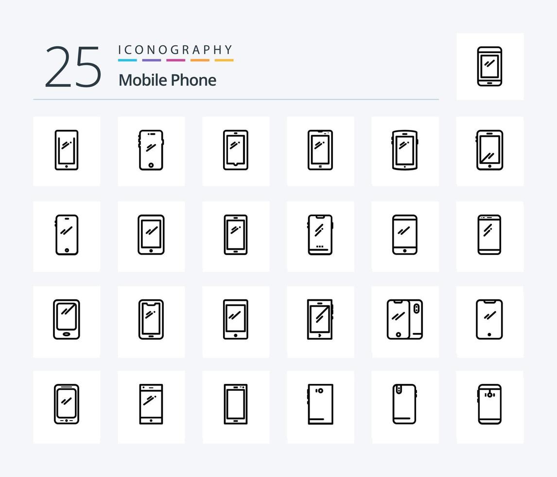 paquete de iconos de 25 líneas de teléfono móvil que incluye móvil. teléfono. cámara. atrás. móvil vector