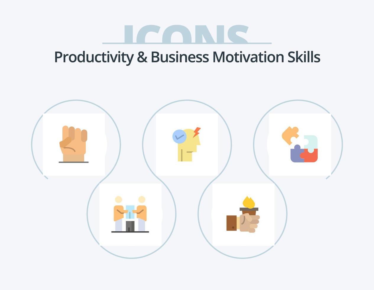 Productivity And Business Motivation Skills Flat Icon Pack 5 Icon Design. power. brain. leadership. strength. human vector