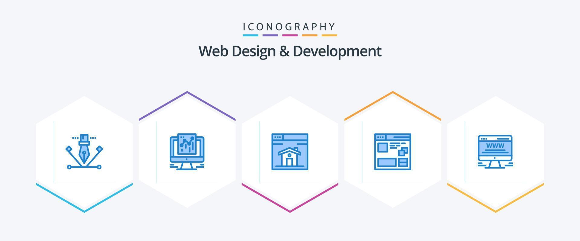 diseño y desarrollo web paquete de 25 íconos azules que incluye publicidad. web. web. página. navegador vector