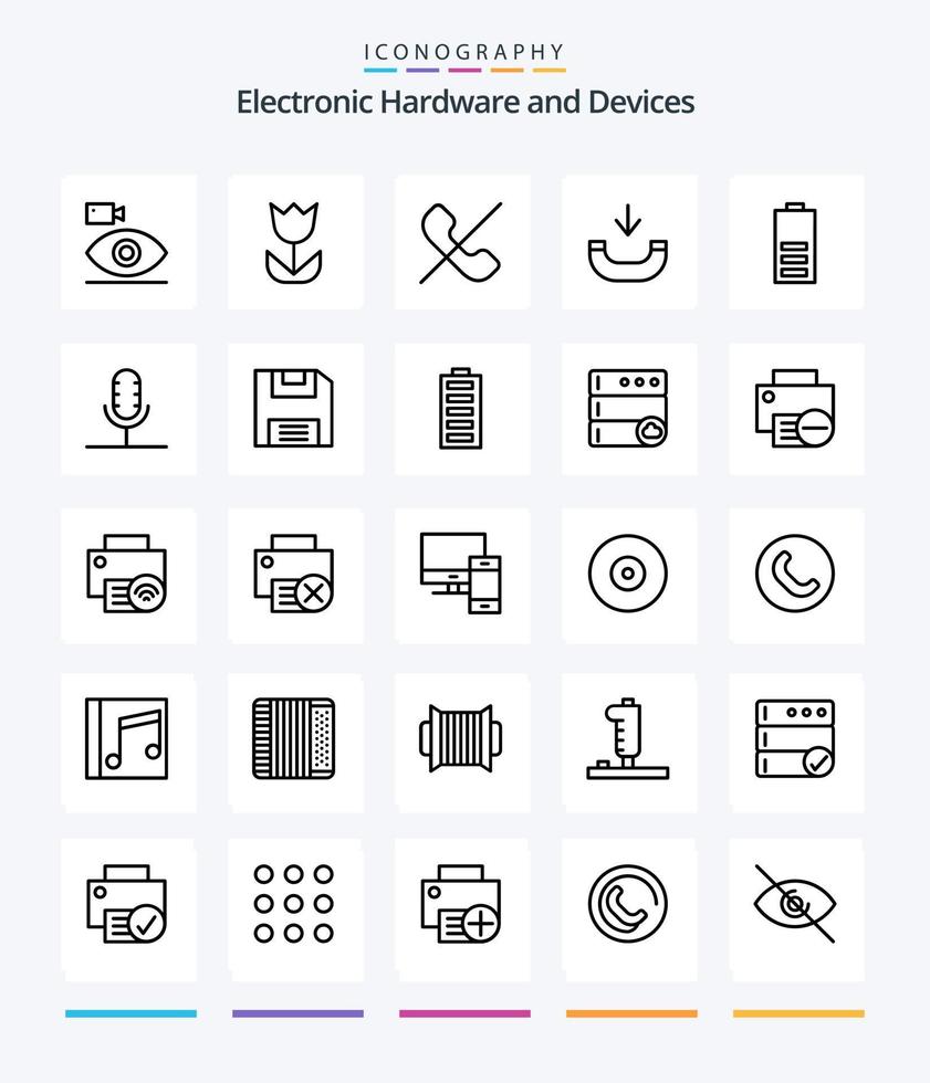 Paquete de iconos de contorno de 25 dispositivos creativos, como eléctrico. teléfono. foto. entrante. teléfono vector