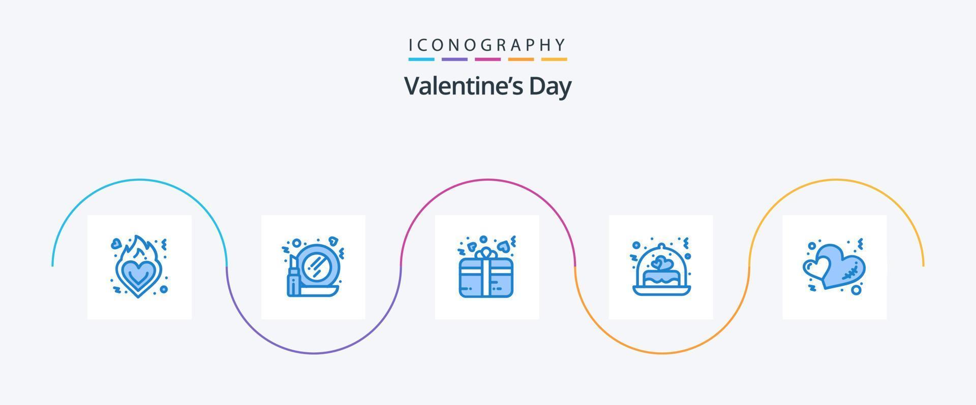 Valentines Day Blue 5 Icon Pack Including hearts. gift. gift. wedding. cake vector