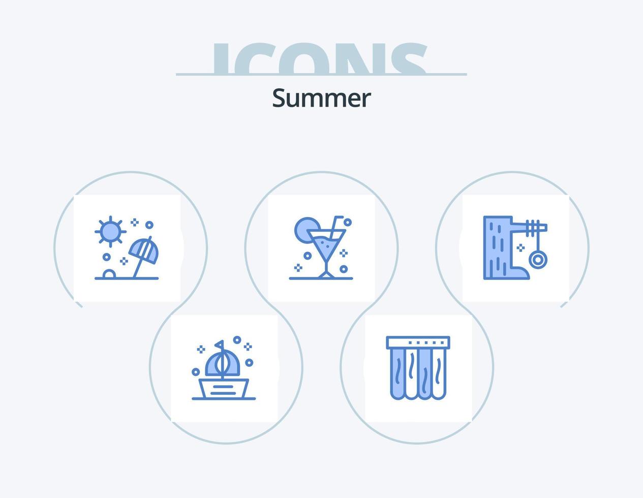 Summer Blue Icon Pack 5 Icon Design. glass. cocktail. beach. beverage. travel vector