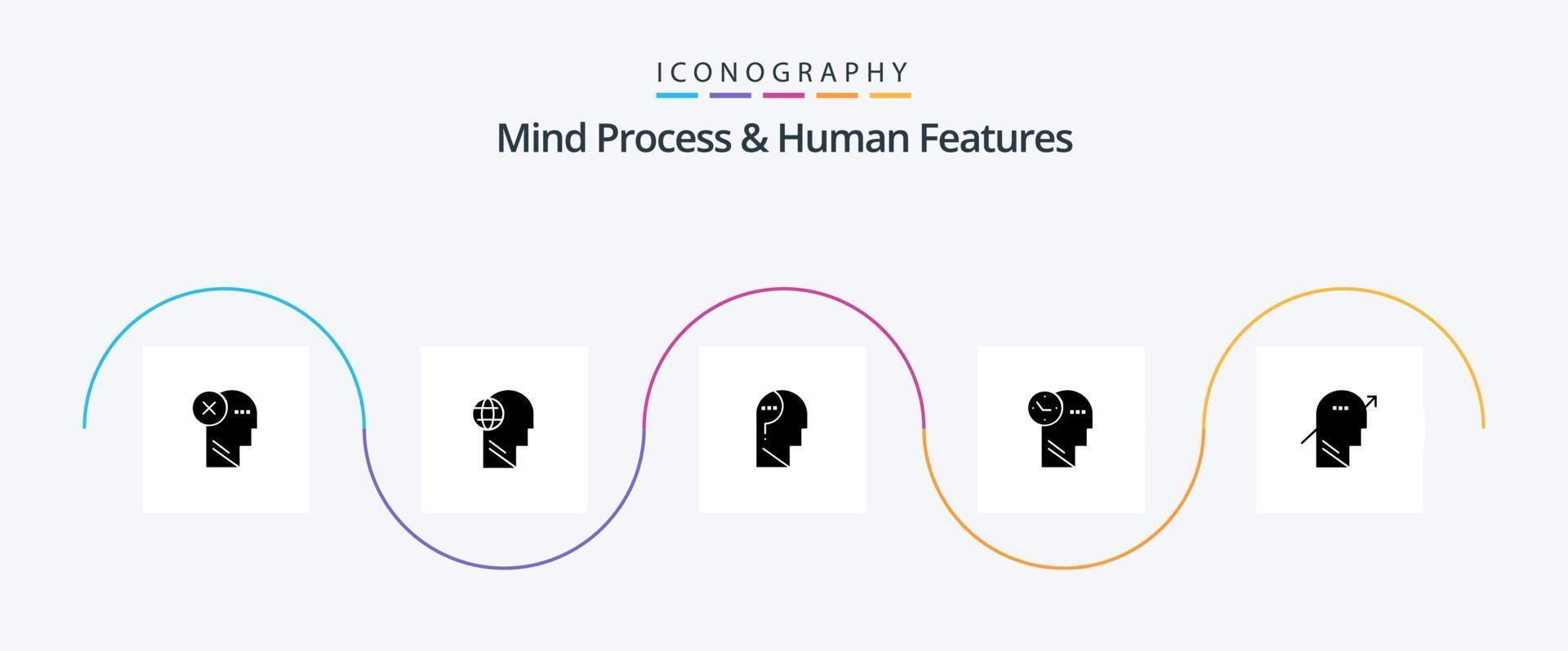 Mind Process And Human Features Glyph 5 Icon Pack Including mind. question. globe. confuse mind. confuse vector