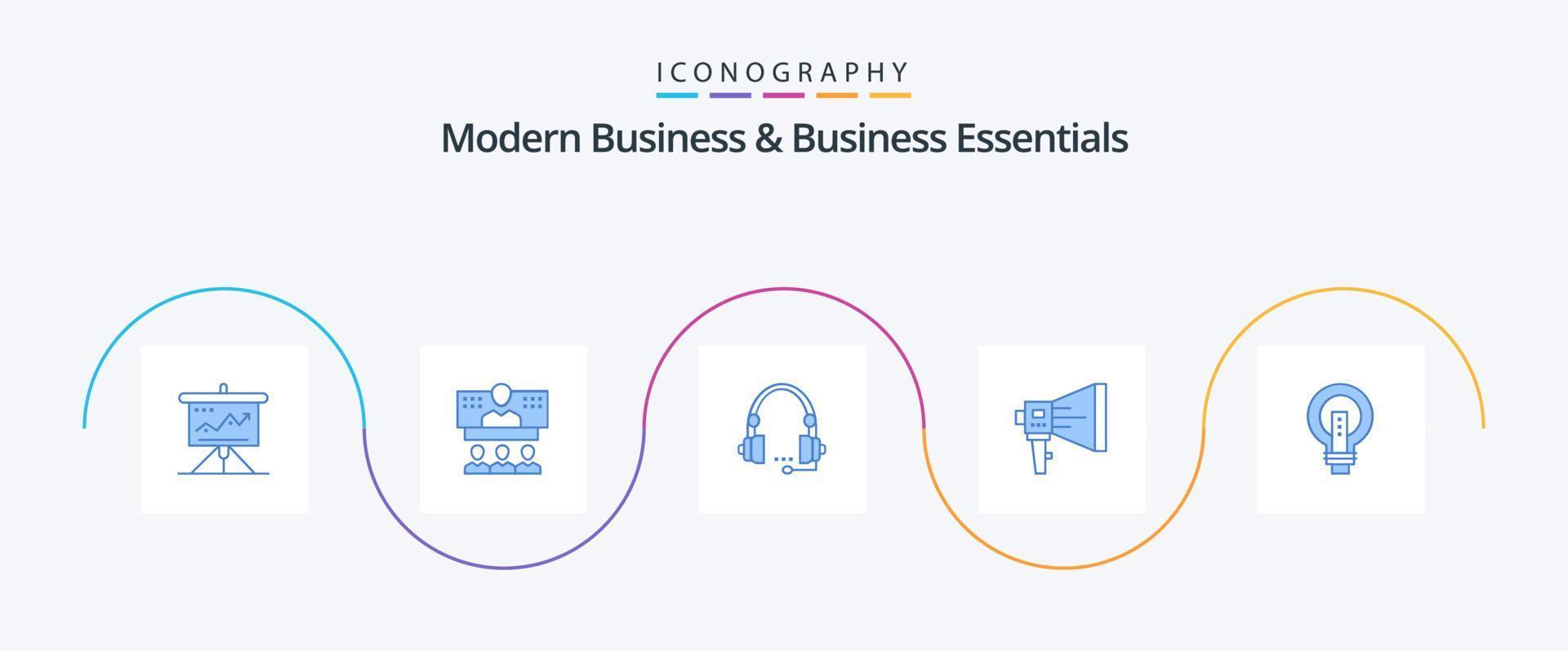 Modern Business And Business Essentials Blue 5 Icon Pack Including headset. communication. business. call. online vector