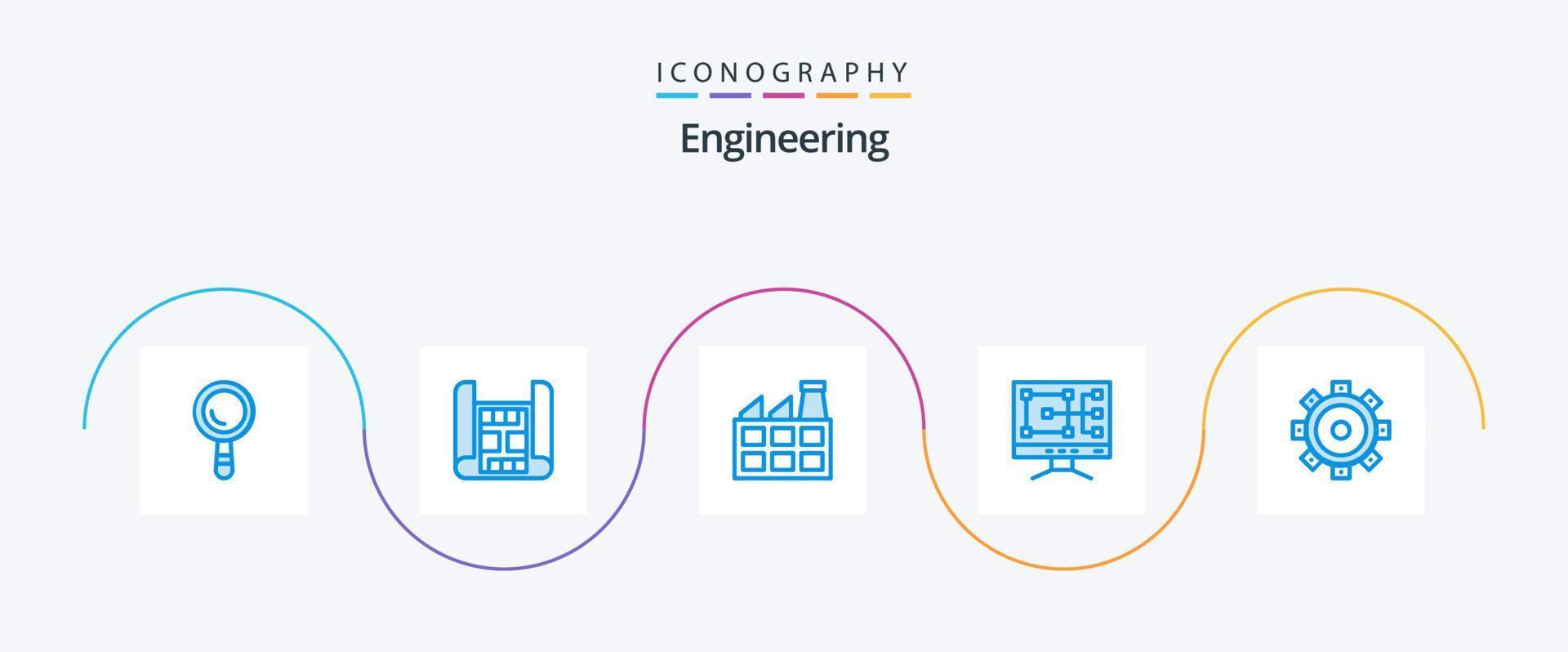 paquete de iconos de ingeniería azul 5 que incluye . industria. configuración. construcción vector