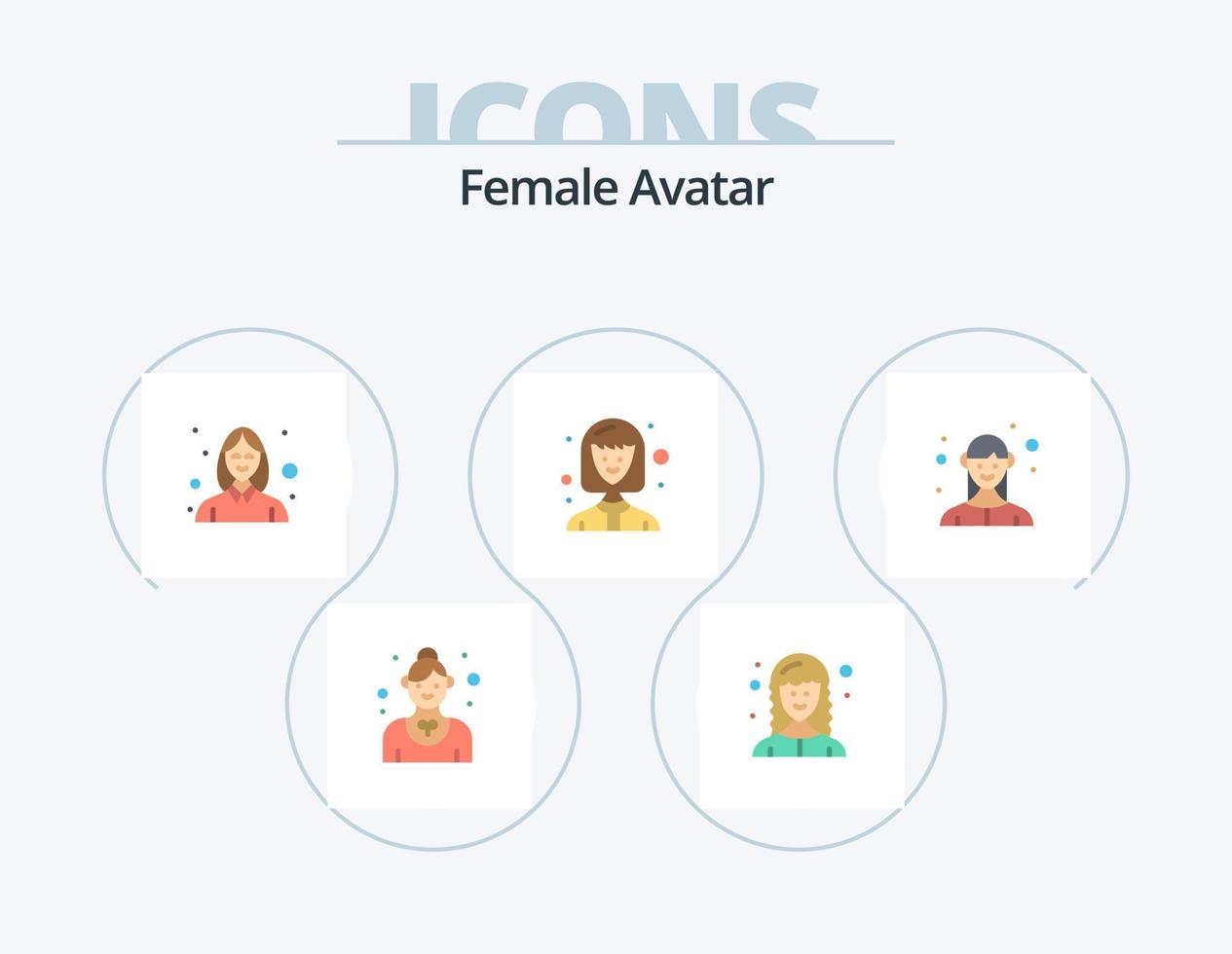 avatar femenino flat icon pack 5 diseño de iconos. femenino. alumno. desarrollador web. estudiante femenina. cosmetólogo vector
