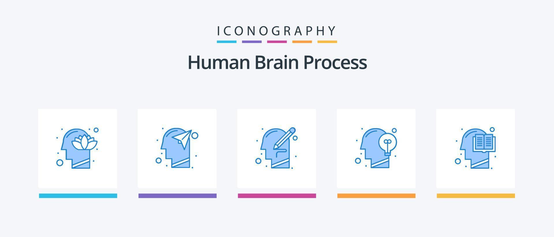 Human Brain Process Blue 5 Icon Pack Including human. communication. mind. write. mind. Creative Icons Design vector