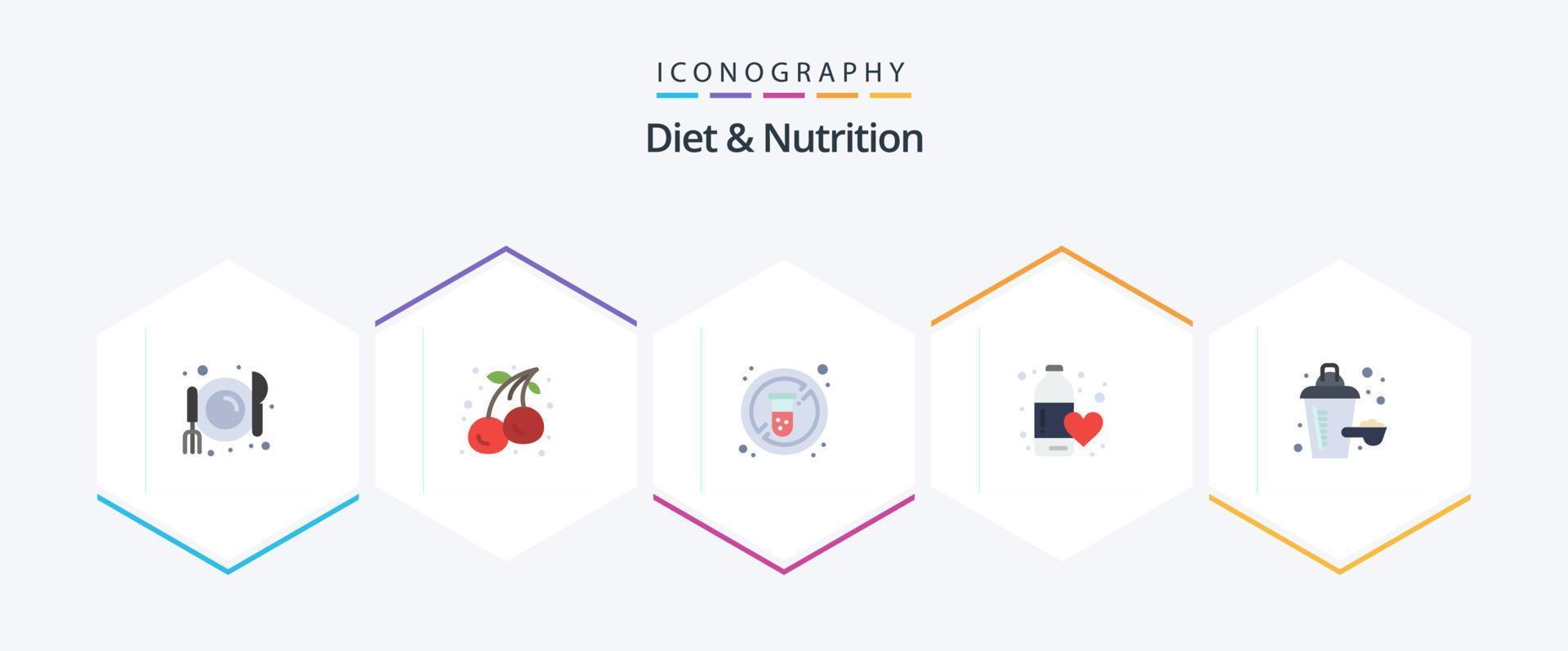 Diet And Nutrition 25 Flat icon pack including nutrition supplement. love. no. water. fitness health vector