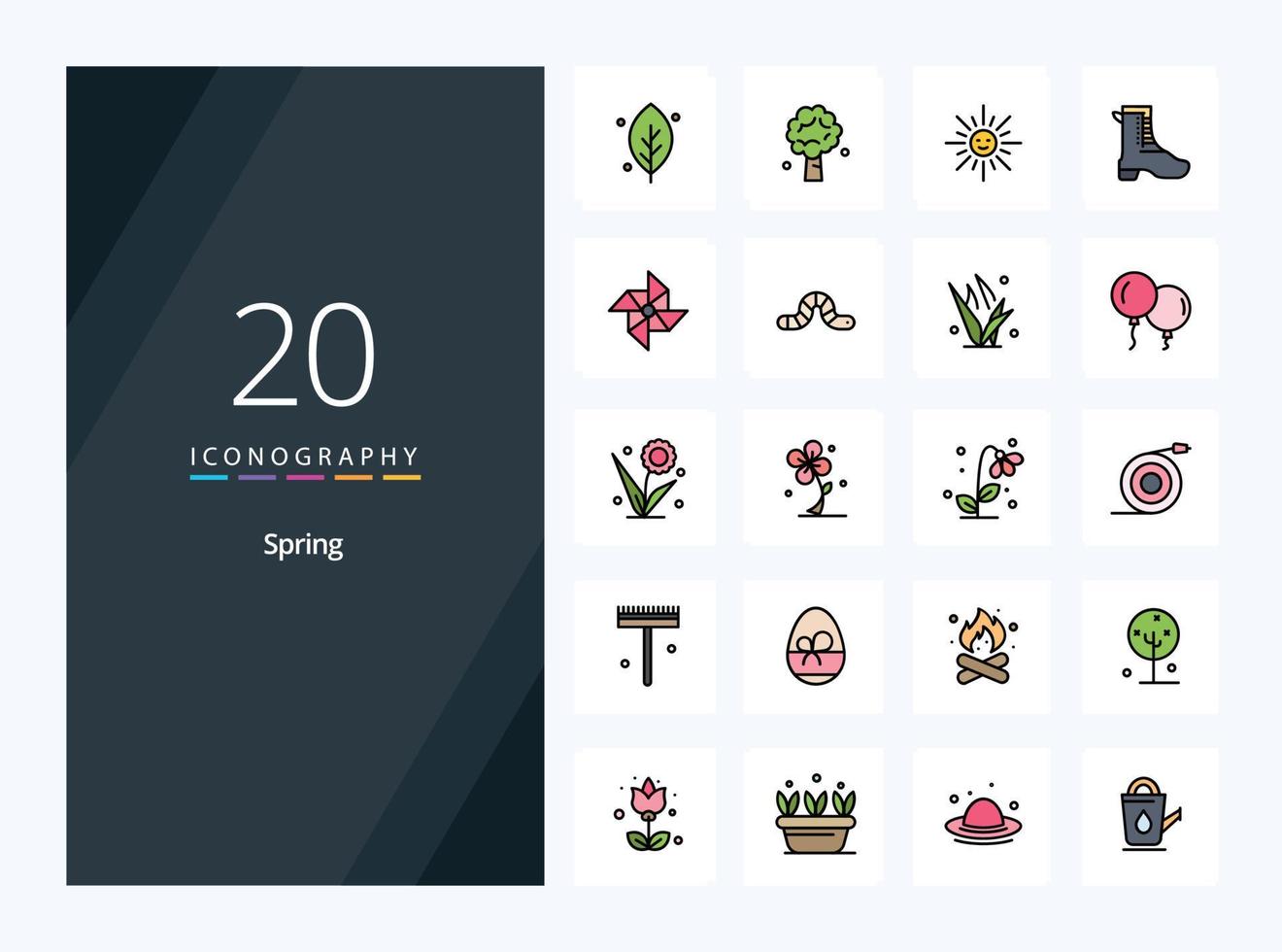 20 icono lleno de línea de primavera para presentación vector