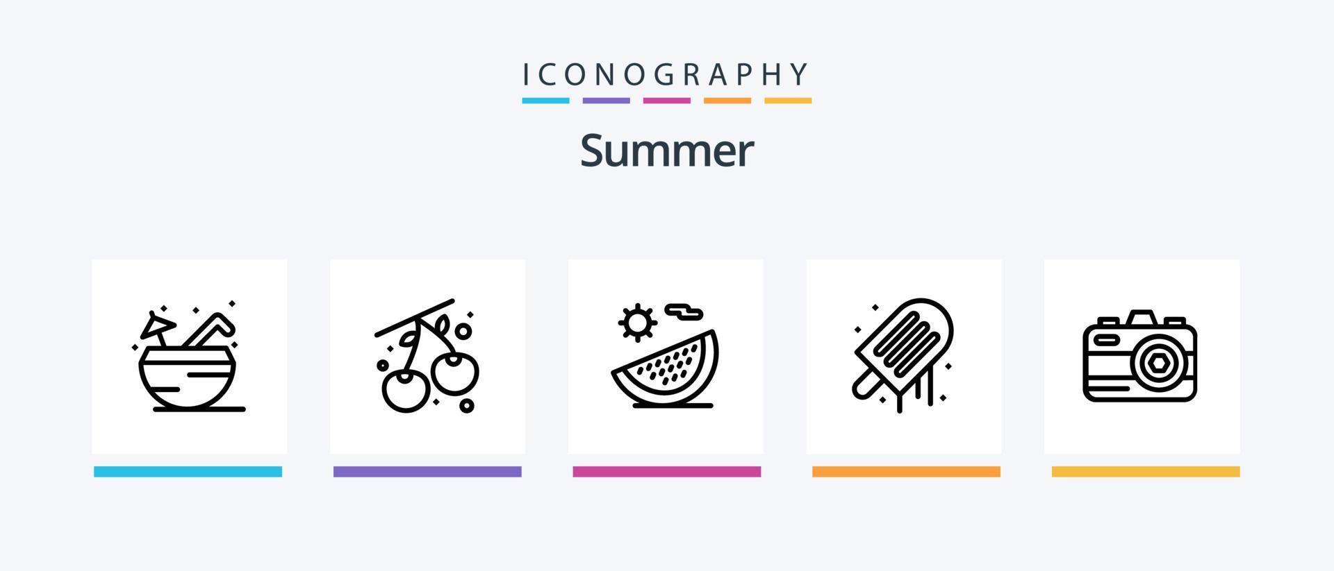 Summer Line 5 Icon Pack Including decoration. steering the boat. beach. steering. beach. Creative Icons Design vector