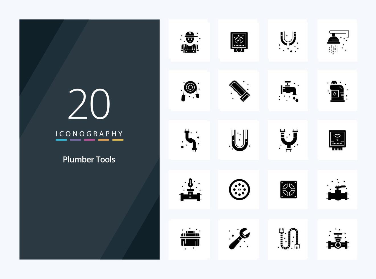 20 Plumber Solid Glyph icon for presentation vector