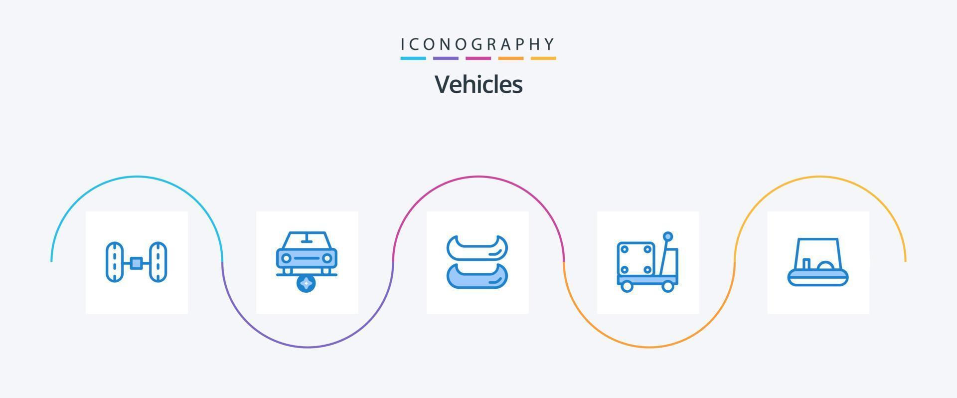 Paquete de 5 íconos azules de vehículos que incluye . canoa. vehículos camión vector