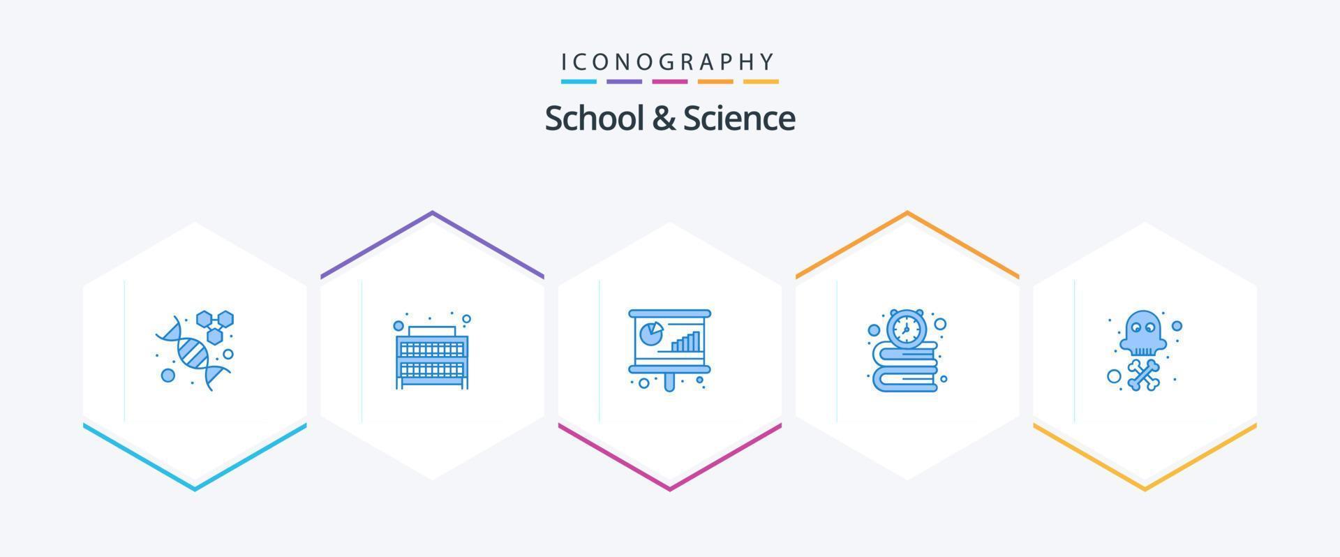 escuela y ciencia 25 paquete de iconos azules que incluye la muerte. tiempo. conferencia. escuela. libros vector