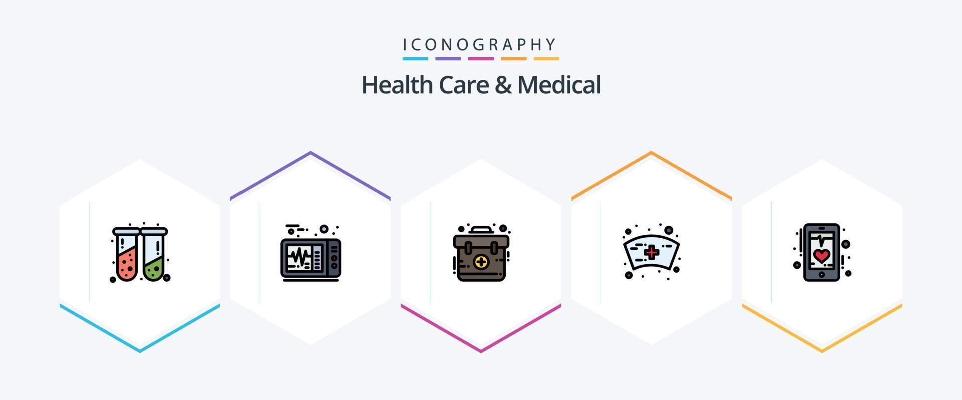 Health Care And Medical 25 FilledLine icon pack including mobile. ecg. emergency. beat. medical vector