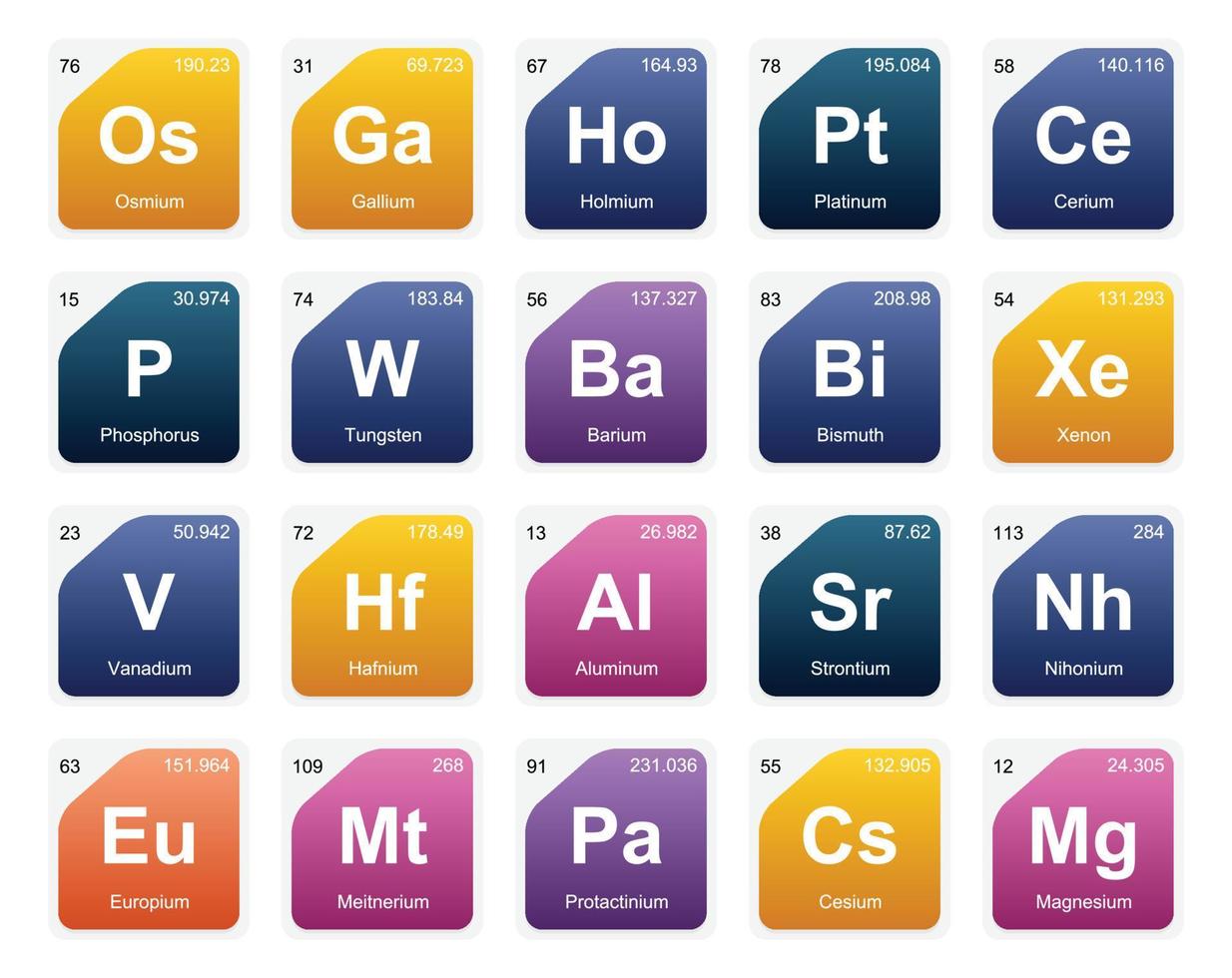 20 Preiodic table of the elements Icon Pack Design vector