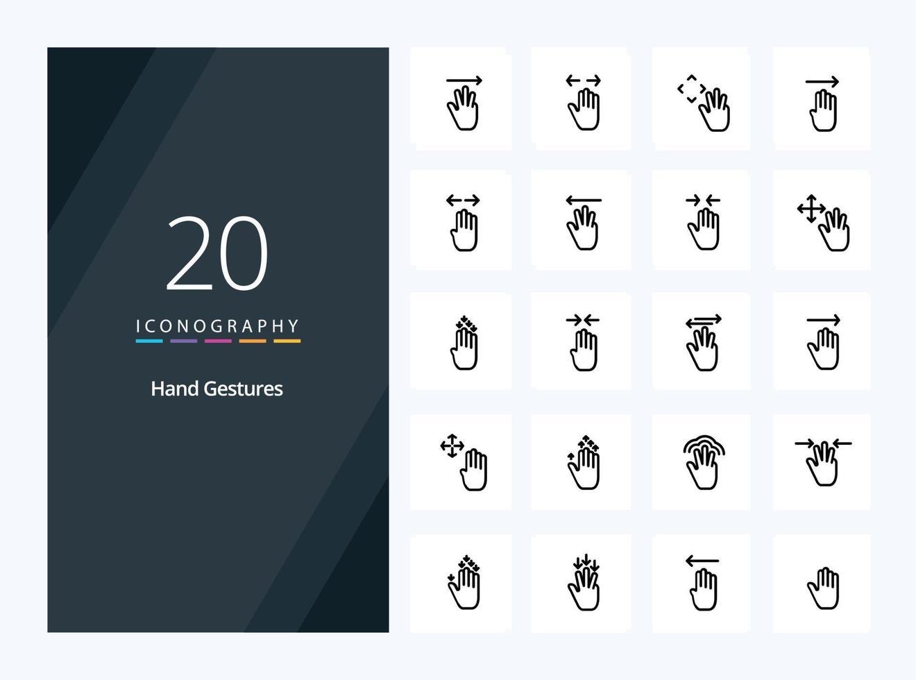 20 Hand Gestures Outline icon for presentation vector