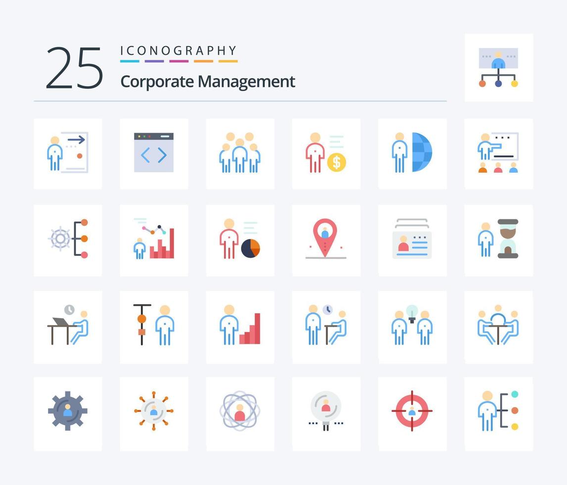 Corporate Management 25 Flat Color icon pack including money. management. website. business. people vector