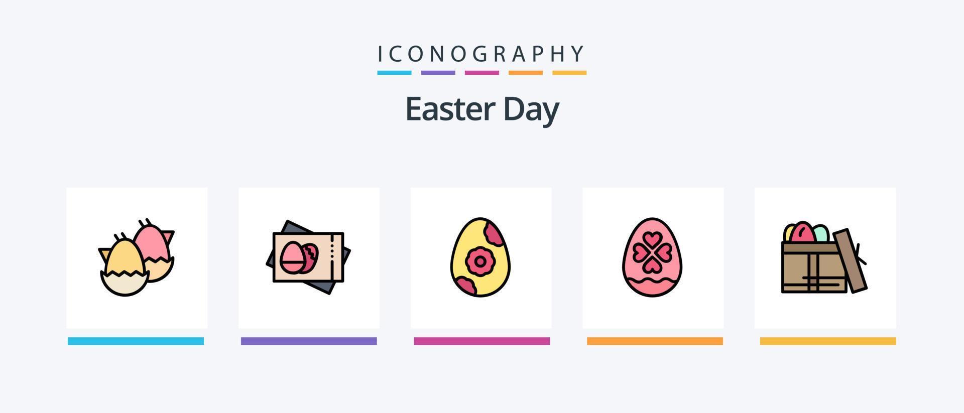 la línea de pascua llenó el paquete de 5 iconos, incluida la pascua. etiqueta. huevo. flor. huevo. diseño de iconos creativos vector