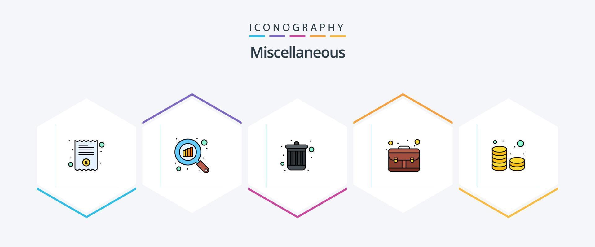 Miscellaneous 25 FilledLine icon pack including coins. delete. portfolio. briefcase vector