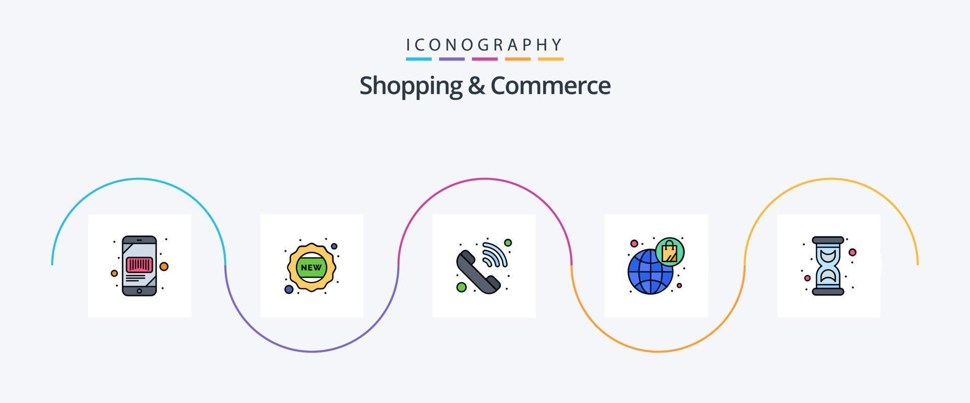 Shopping And Commerce Line Filled Flat 5 Icon Pack Including hour. bag. contact us. shopping. ecommerce vector