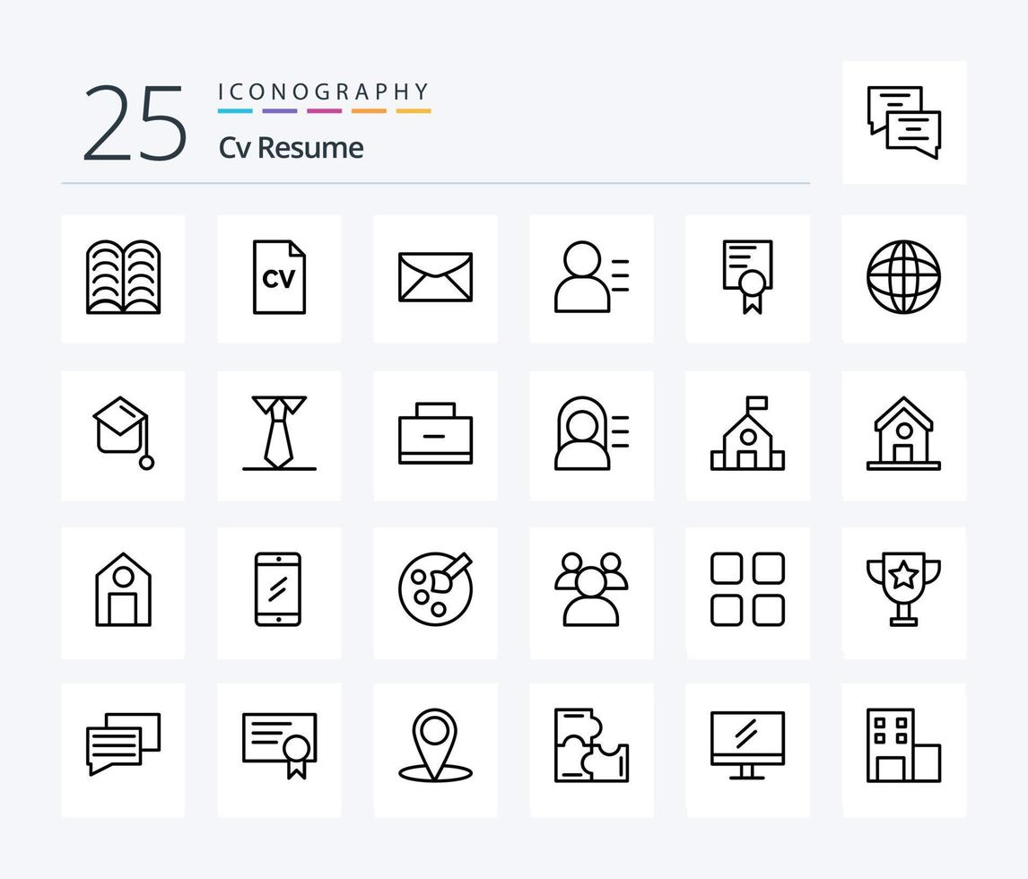 Cv Resume 25 Line icon pack including persona. education . science. education vector