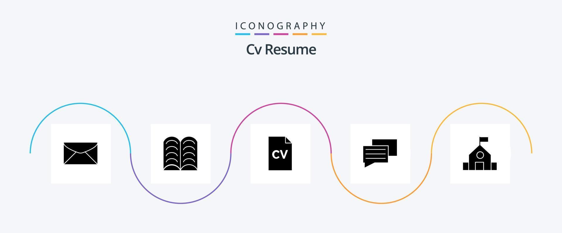 cv reanudar el paquete de iconos de glifo 5 que incluye el mensaje. charlar . aprender. escuela secundaria vector