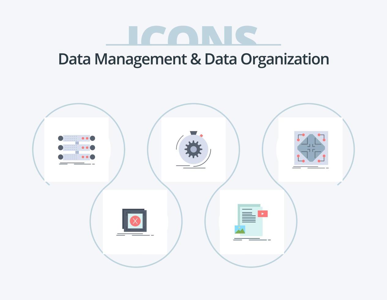 gestión de datos y organización de datos paquete de iconos planos 5 diseño de iconos. actuación. acción. medios de comunicación. datos. estante vector