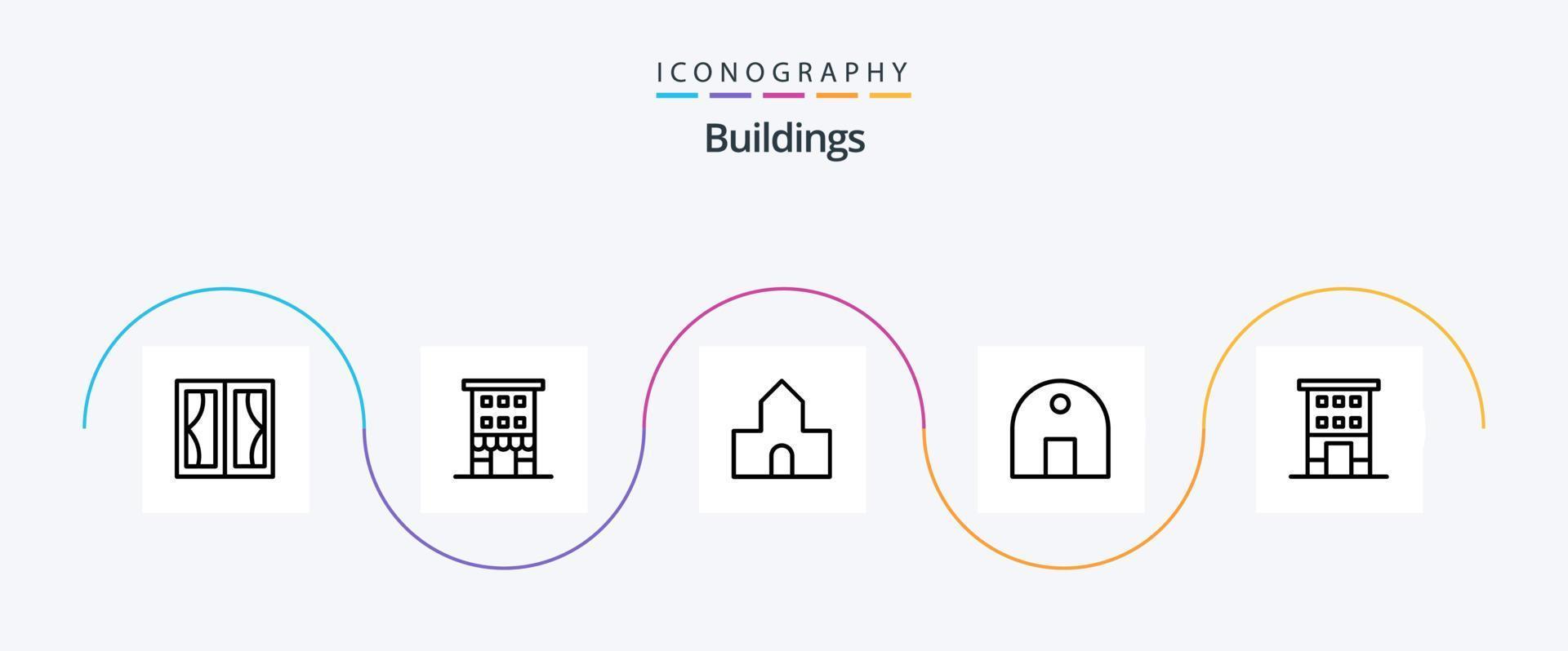 paquete de iconos de la línea 5 de edificios, incluida la mezquita. Edificio histórico. frente de la tienda. edificio. capilla vector