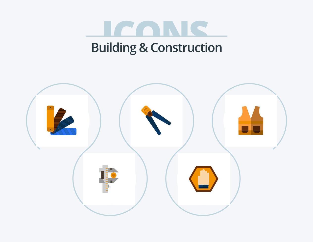 Building And Construction Flat Icon Pack 5 Icon Design. crimping. building. traffic. plier. pantone vector