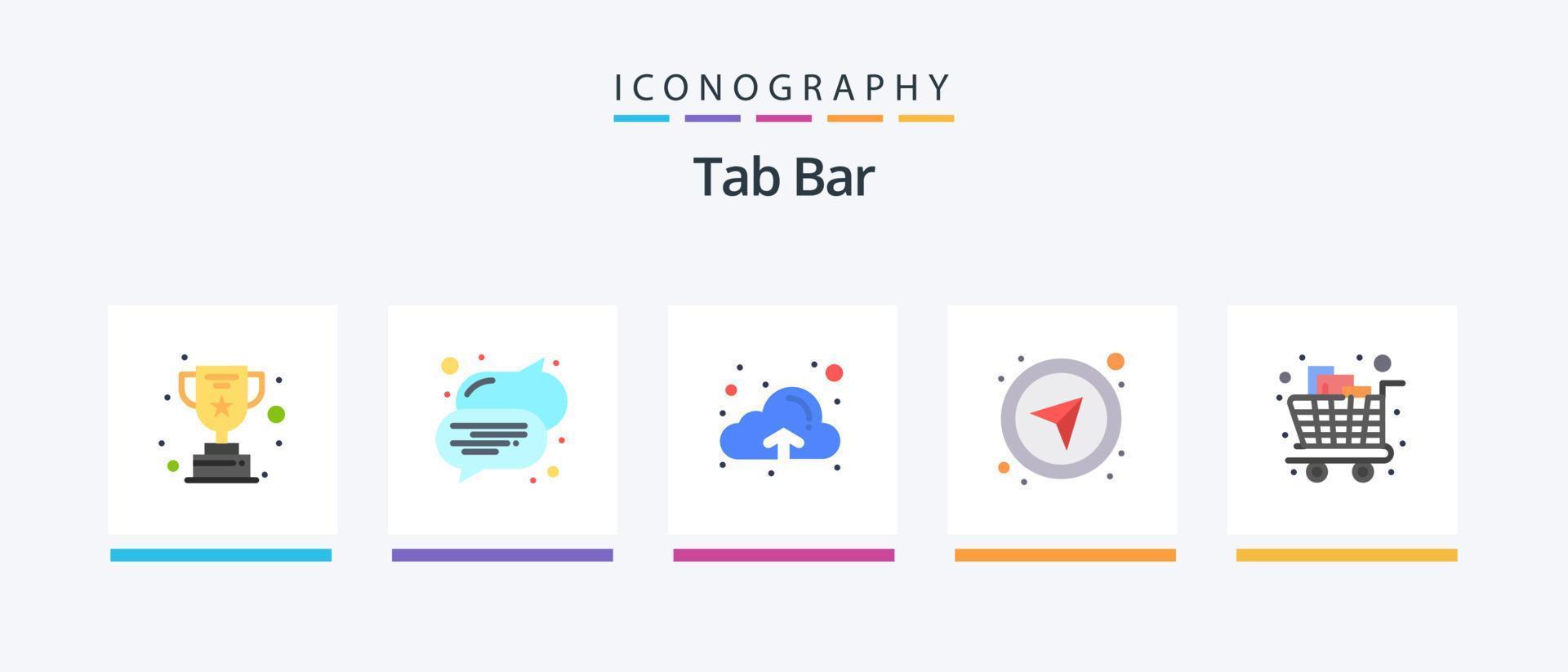 Tab Bar Flat 5 Icon Pack Including trolley. groceries. upload. full. navigational. Creative Icons Design vector