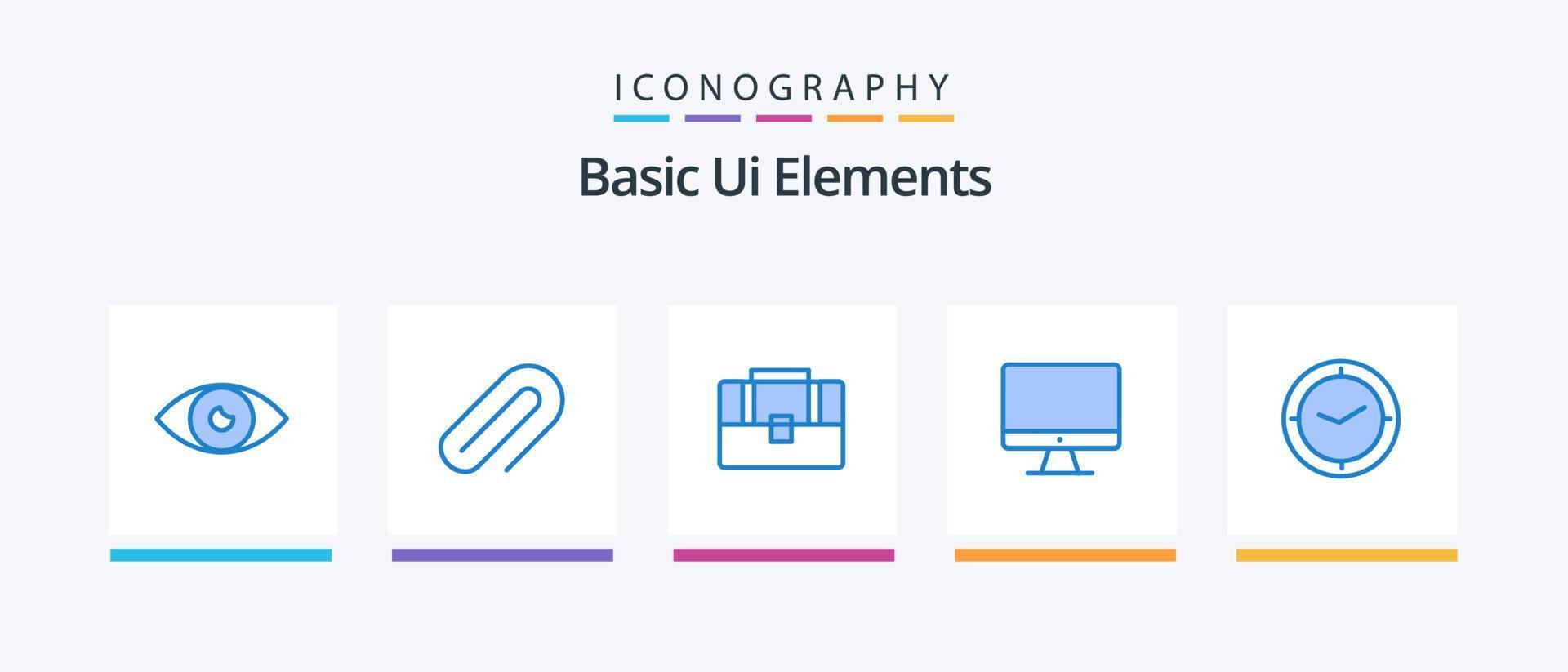 paquete de iconos básicos de elementos de interfaz de usuario azul 5 que incluye reloj. pantalla. alfiler. monitor. bolso de mano diseño de iconos creativos vector