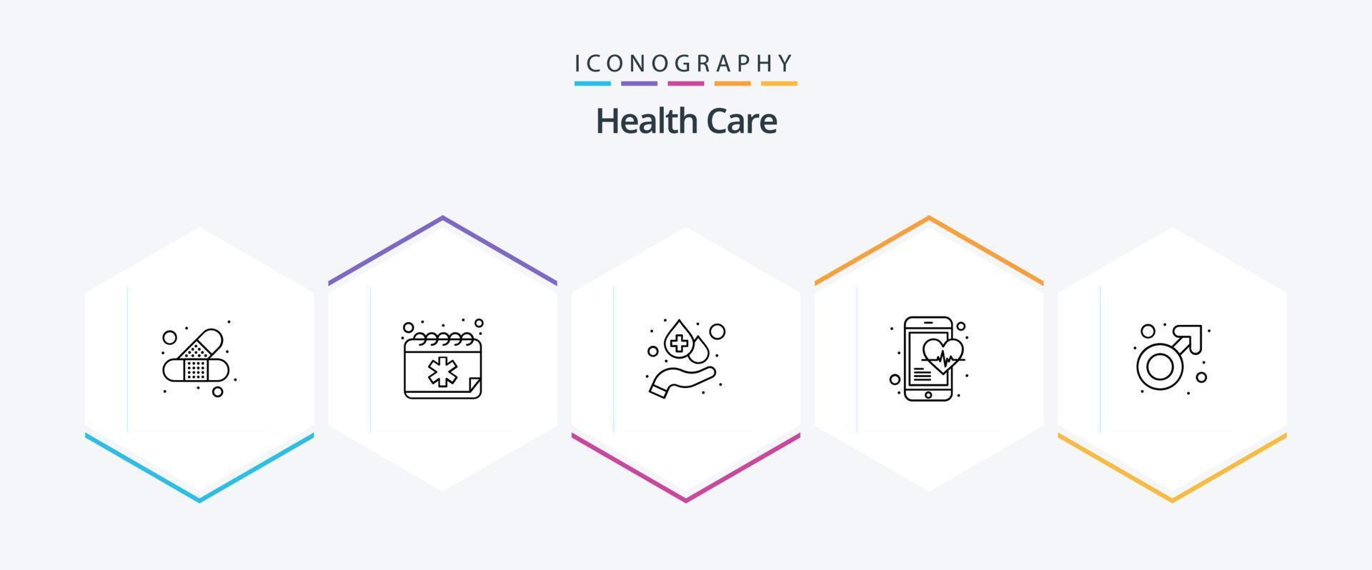paquete de iconos de 25 líneas de atención médica que incluye el género. teléfono. sangre. móvil. cuidado de la salud vector