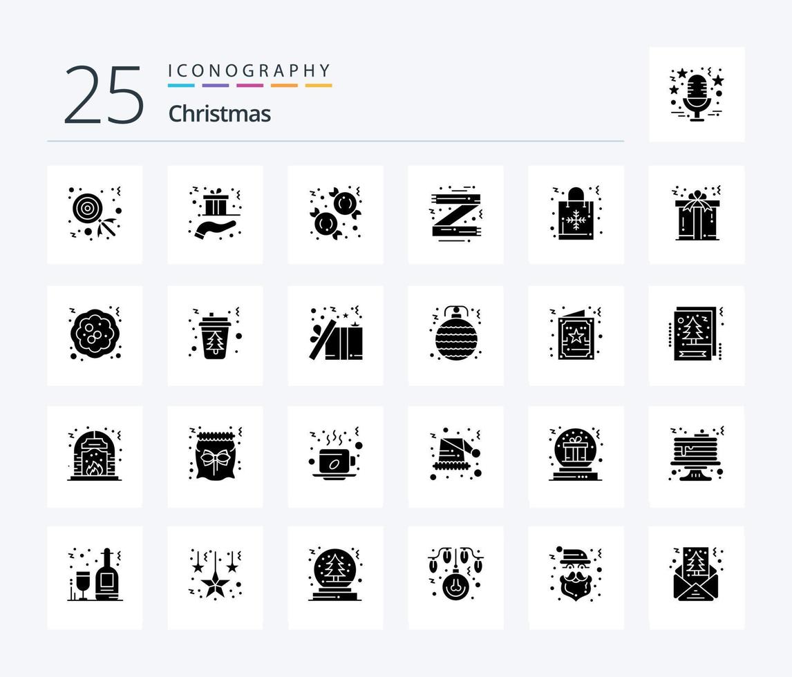 Christmas 25 Solid Glyph icon pack including christmas. fashion. candy. clothes. accessories vector