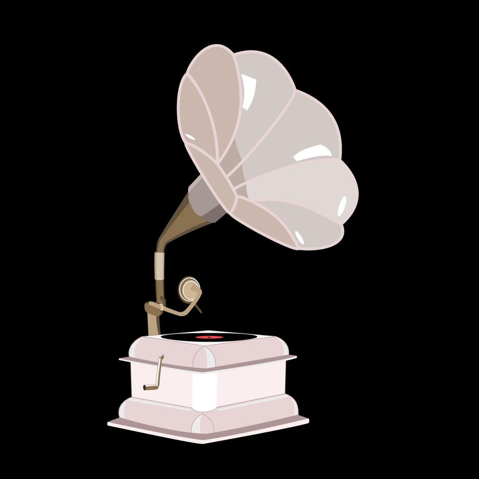 Vintage gramophone with vinyl record in flat technique vector