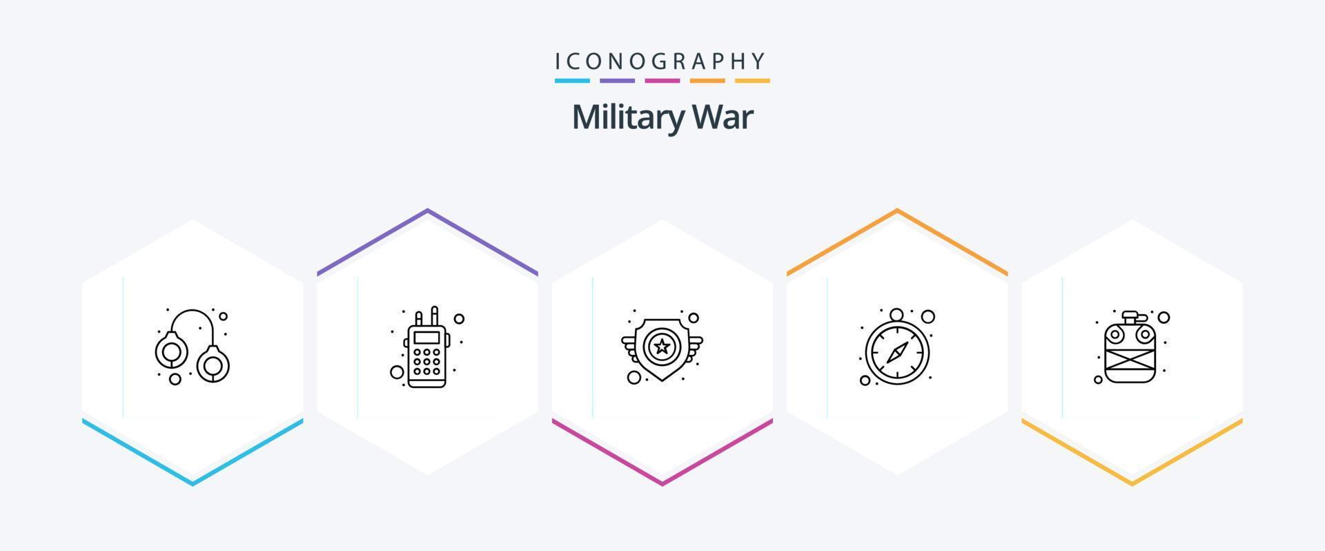 Military War 25 Line icon pack including jar. gps navigation. army. time optimization. military vector