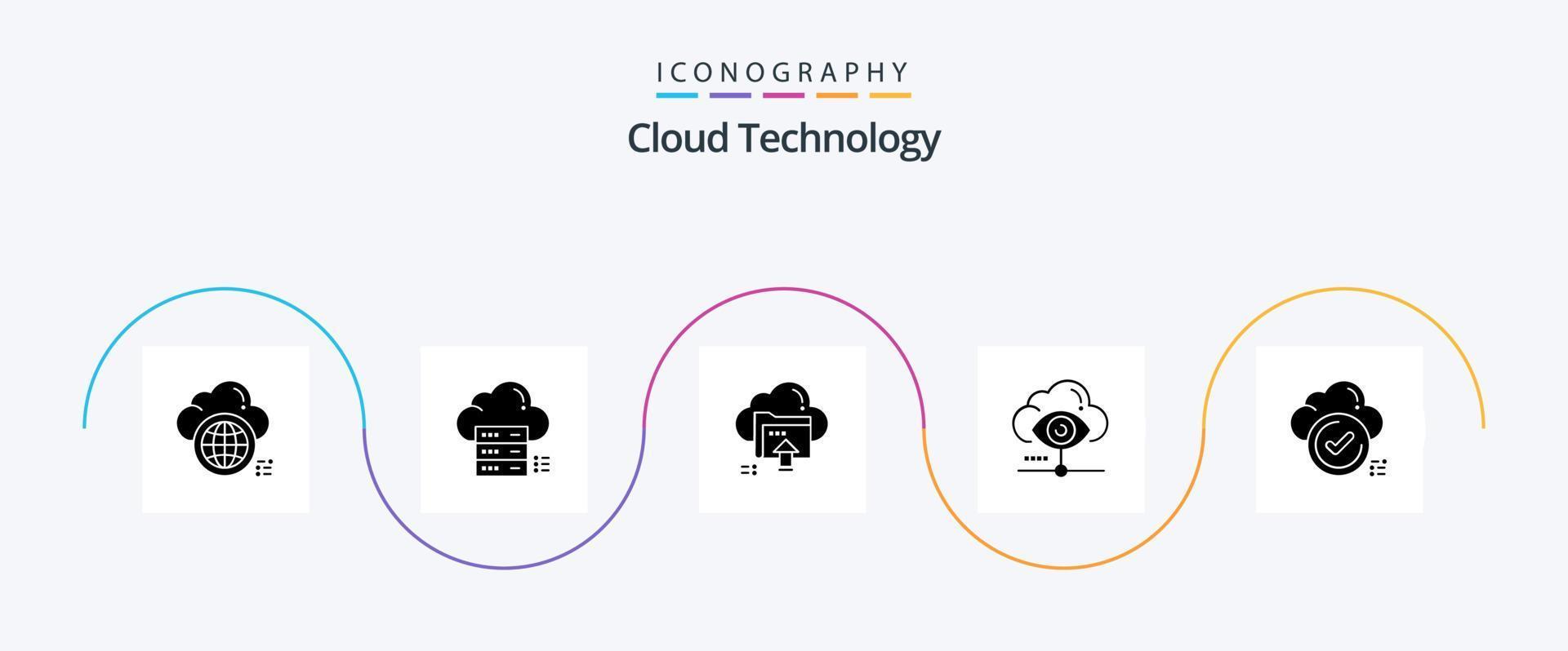 Cloud Technology Glyph 5 Icon Pack Including view. eye. cloud. computing. up vector