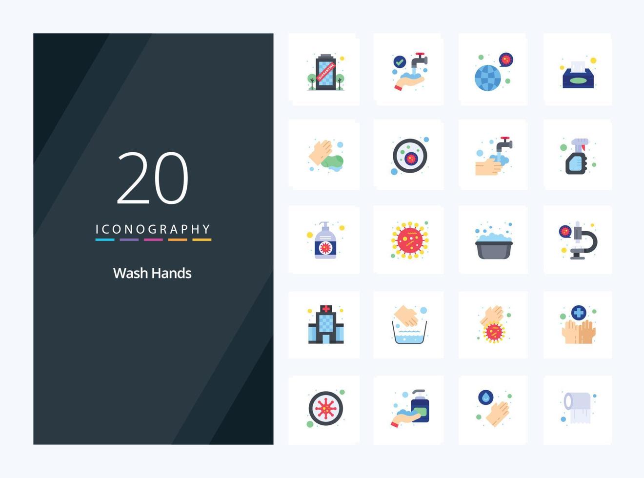 20 Wash Hands Flat Color icon for presentation vector