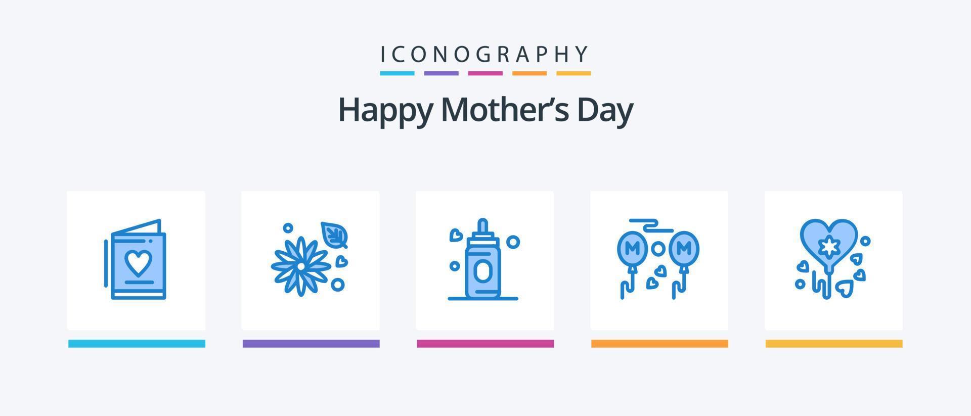 feliz día de la madre azul 5 paquete de iconos que incluye fiesta. globo. alimentador. volar. mamá. diseño de iconos creativos vector