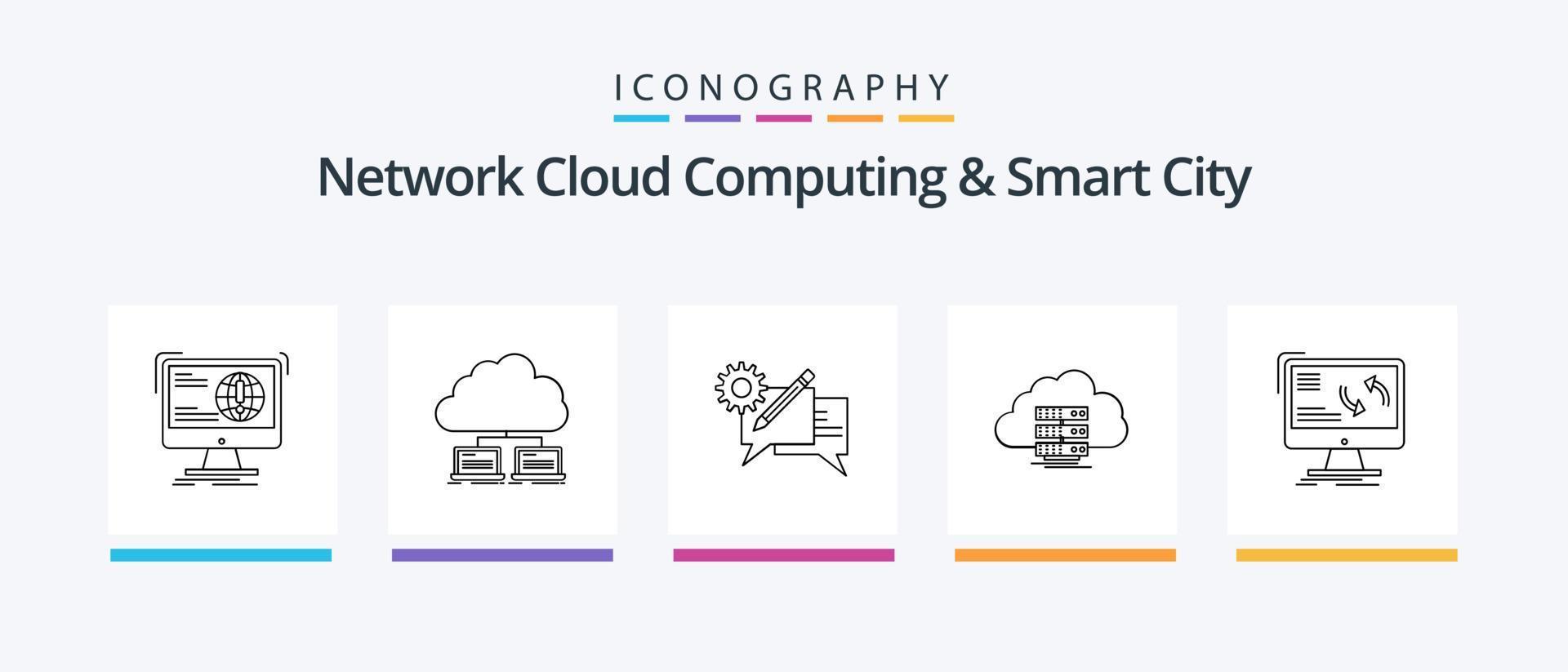Network Cloud Computing And Smart City Line 5 Icon Pack Including discussion. chat. public. network. data. Creative Icons Design vector