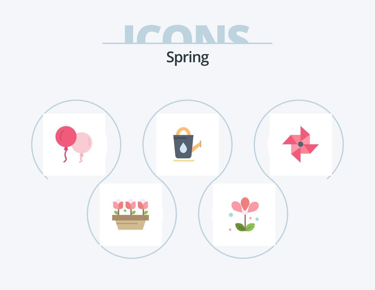 Spring Flat Icon Pack 5 Icon Design. windmill. spring. baloons. water. bathroom vector