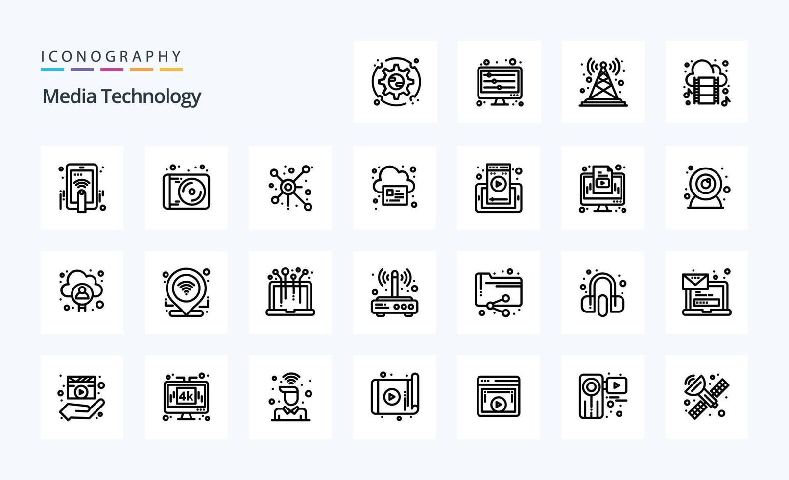 25 Media Technology Line icon pack vector